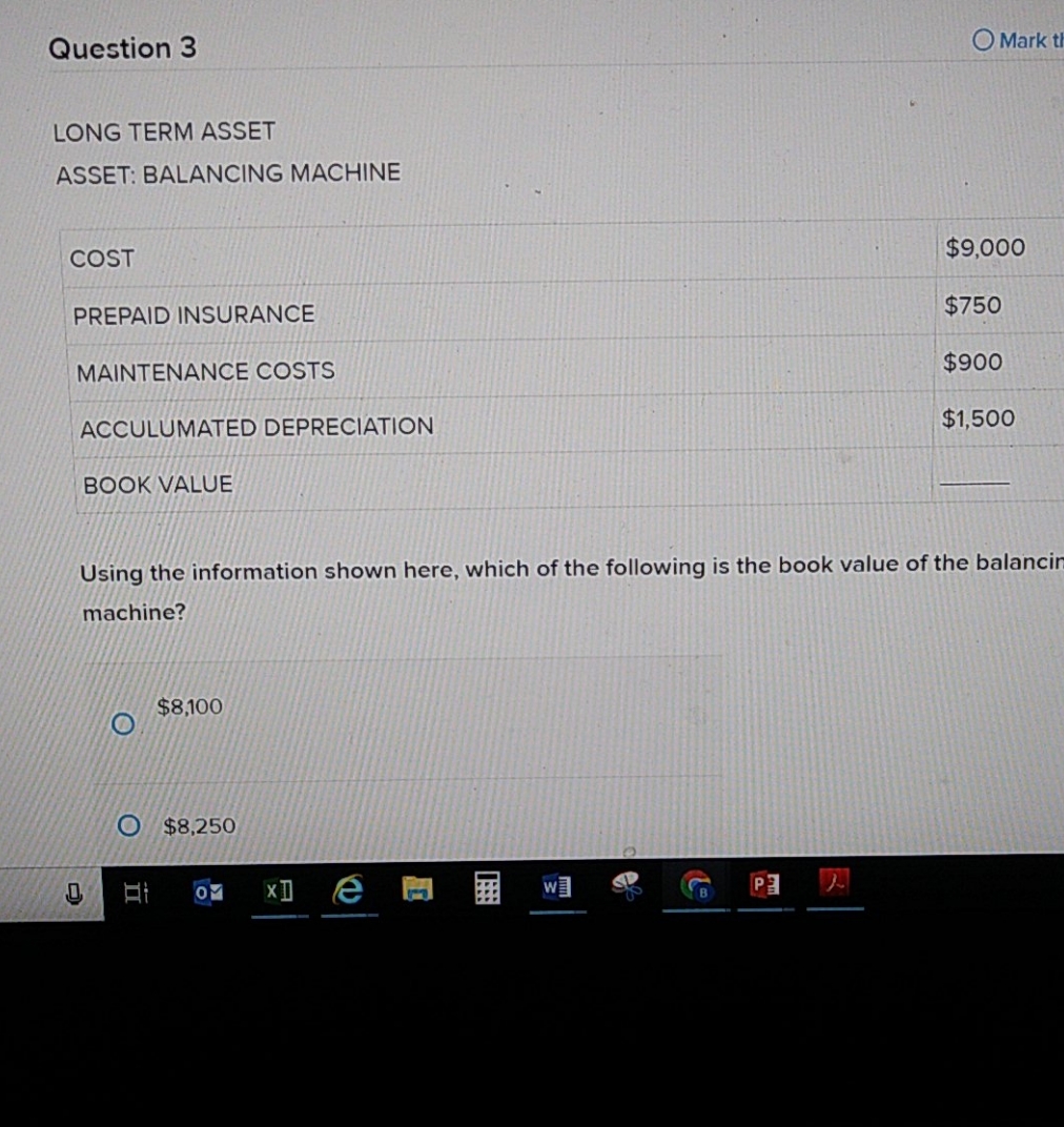 please help Question 3 O Mark t LONG TERM ASSET ASSET: BALANCING