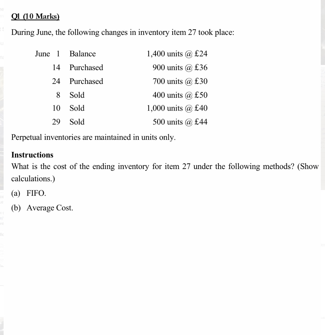 took place: June 1 Balance 1,400 units @ 24 14 Purchased 900