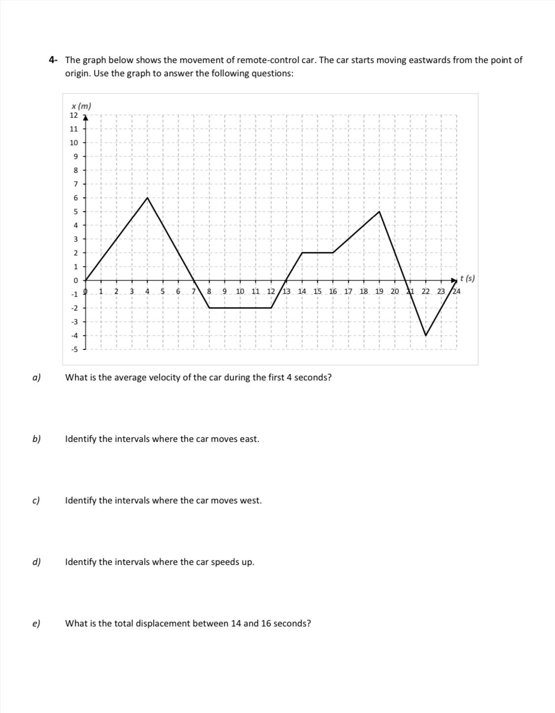 Hi, b} d) 4 The graph below shows the movement of remote-control