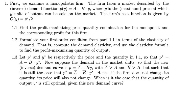 market described by the {inverse} demand function pizy} = A B +