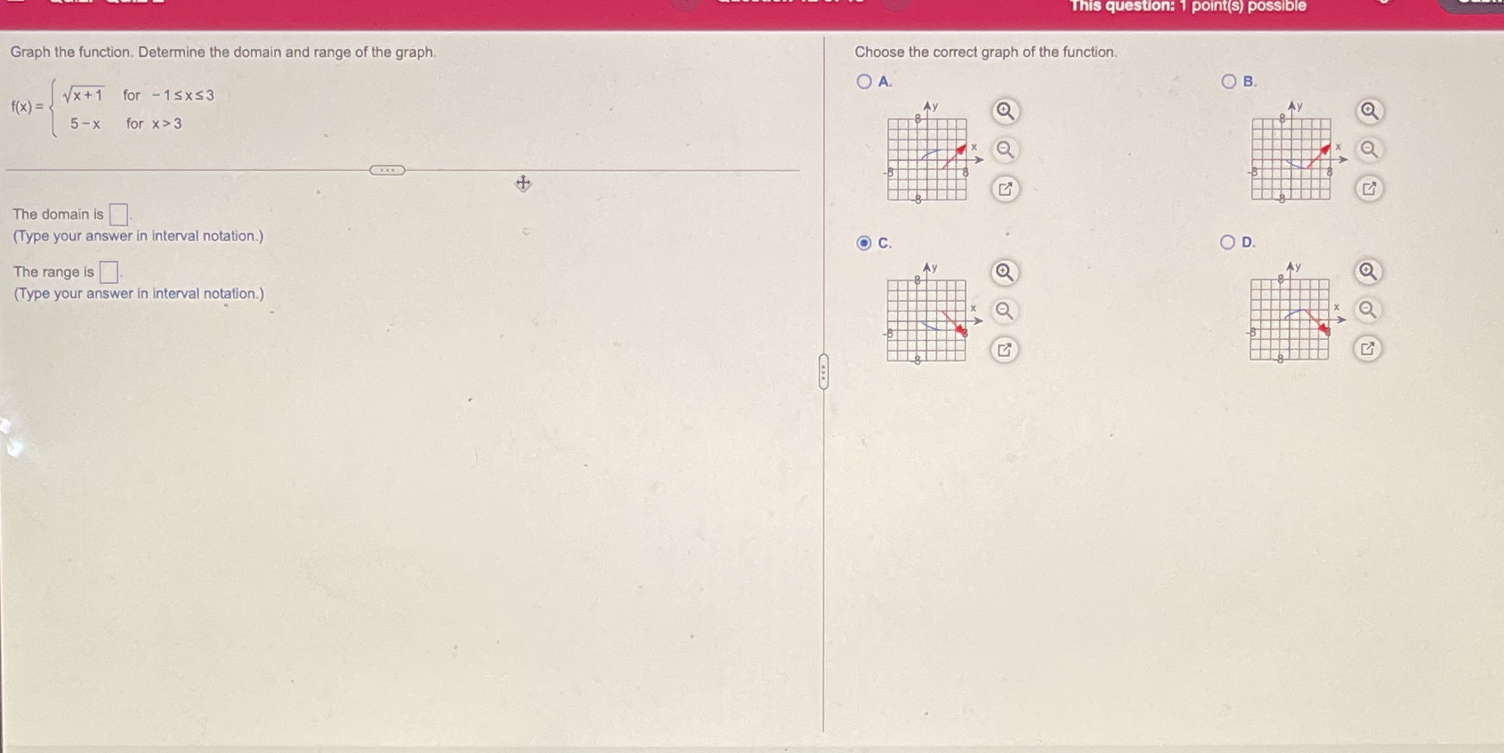 This question: 1 point(s) possible Graph the function. Determine the domain