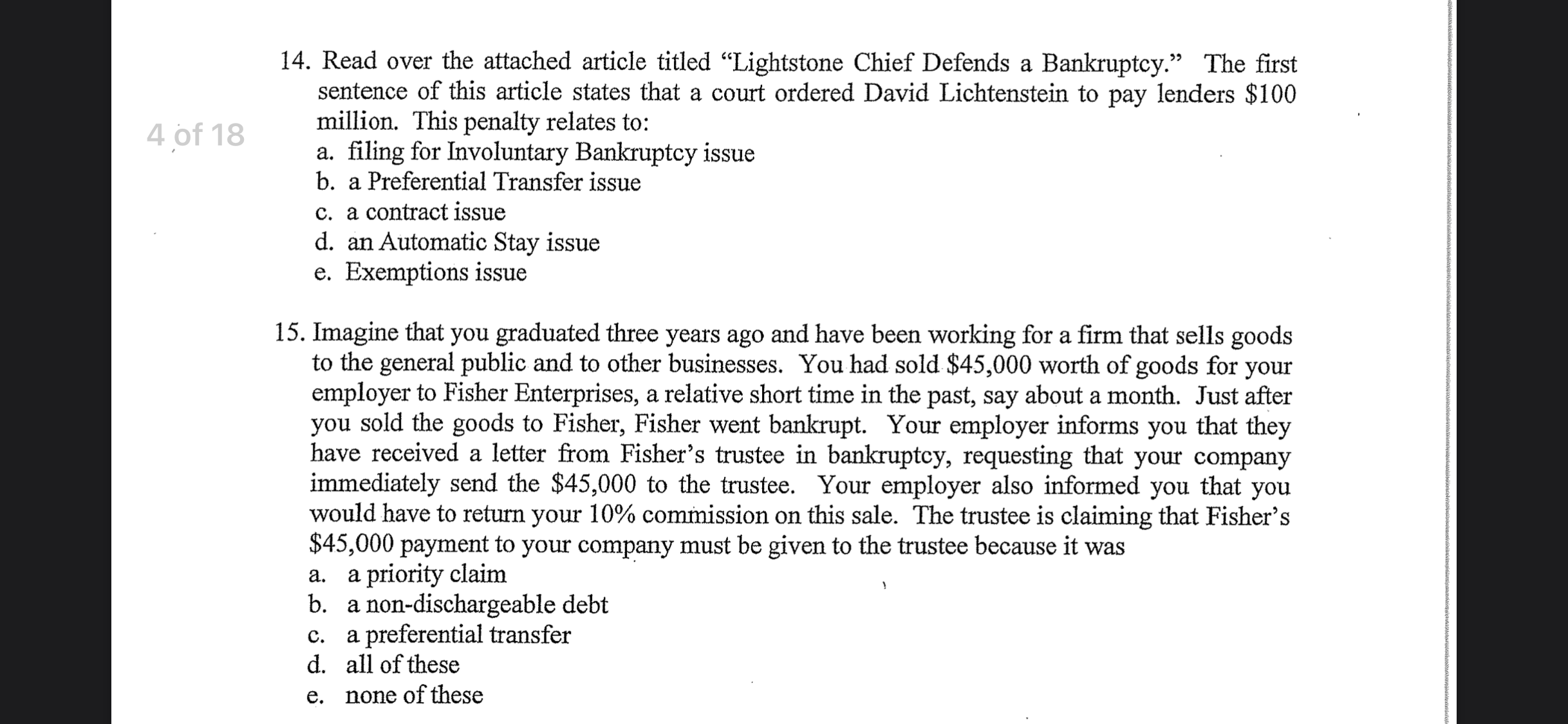 14. Read over the attached article titled \"Lightstone Chief Defends a