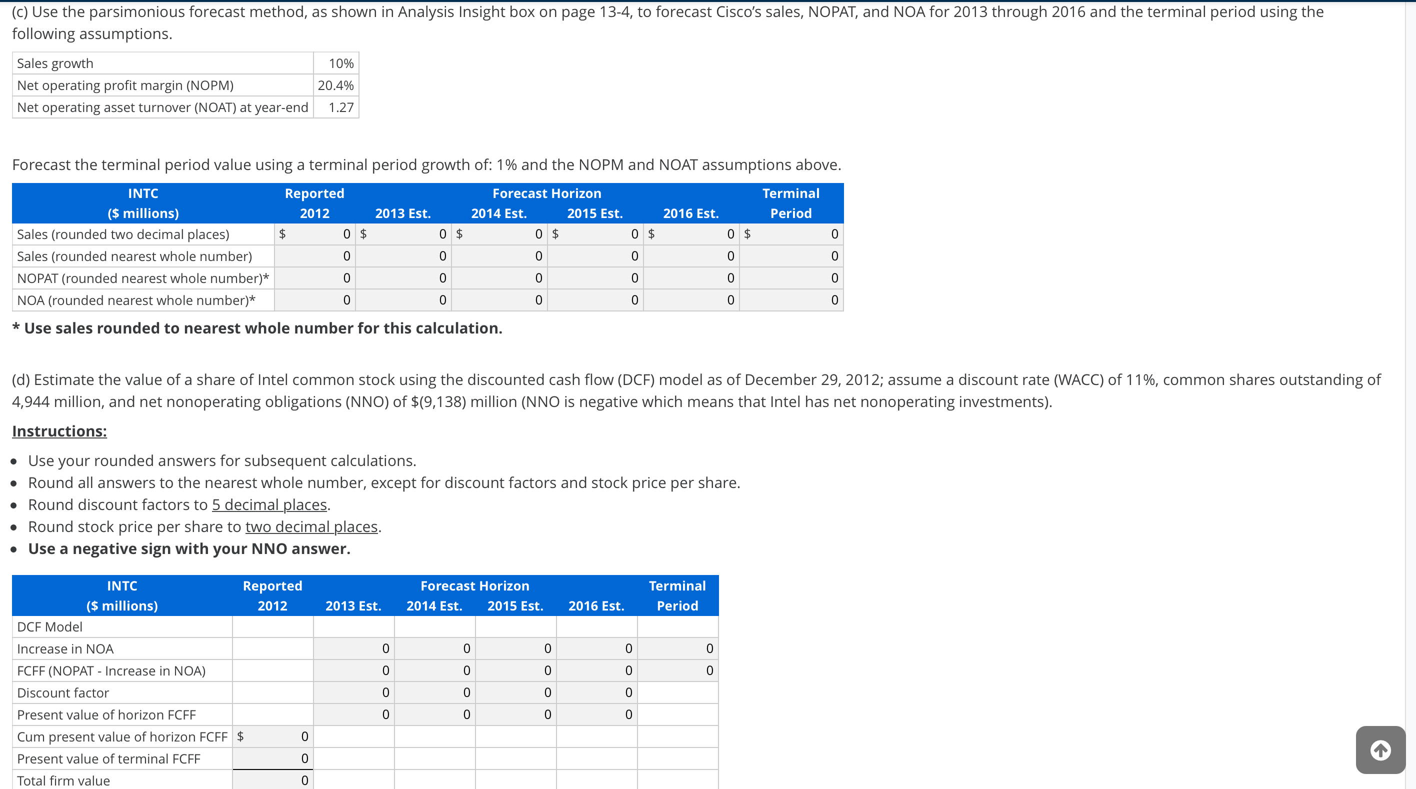 DCF Model Following are the income statement and balance sheet for Intel