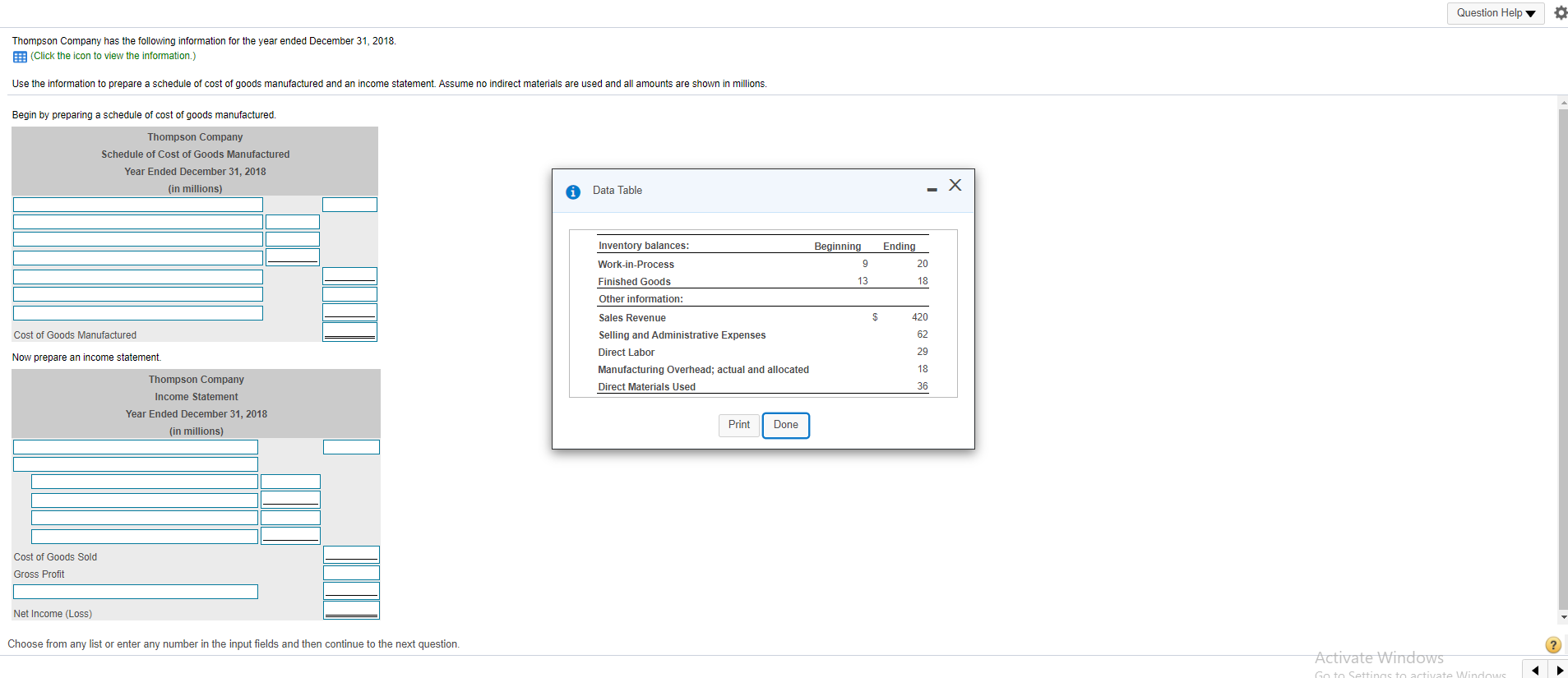 Please help with the attached question Question Help Thompson Company has the