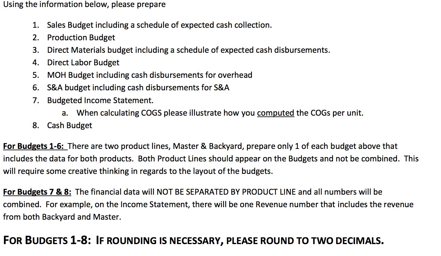  Using the information below, please prepare Sales Budget including a schedule