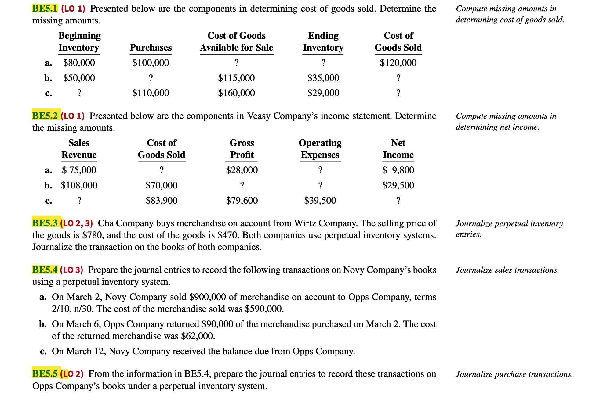 of Inventory Purchases Available for Sale Inventory Goods Sold a. $80,000 $100,000