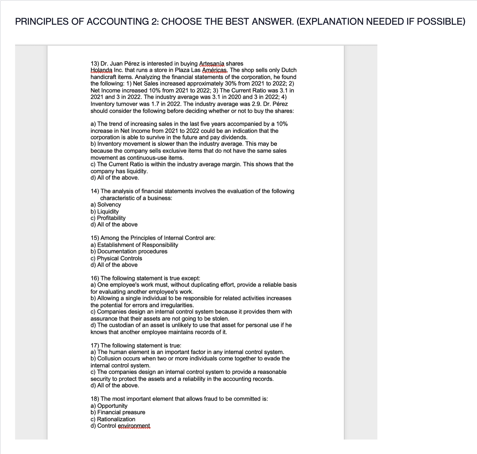 Choose the Best Answer. Need help with this ASAP Please and Thank