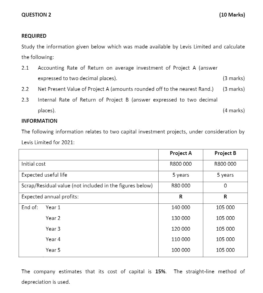 was made available by Levis Limited and calculate the following: 2.1 Accounting