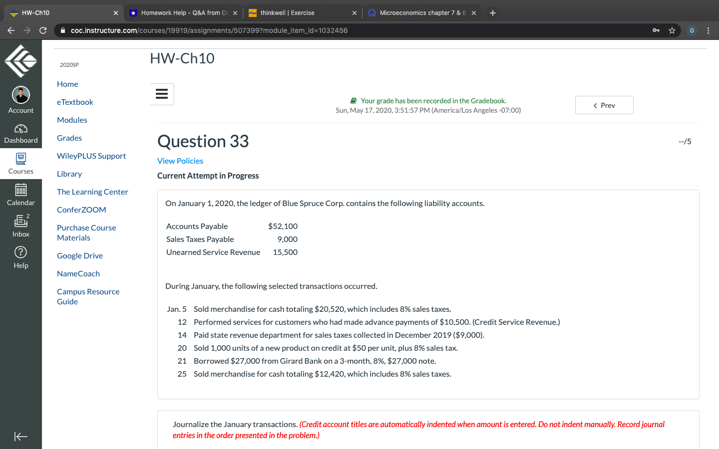 Gradebook. Account Sun, May 17, 2020, 3:51:57 PM (America/Los Angeles -07:00)
