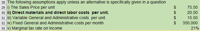General and Administrative costs per unit. iv) Fixed General and Administrative costs