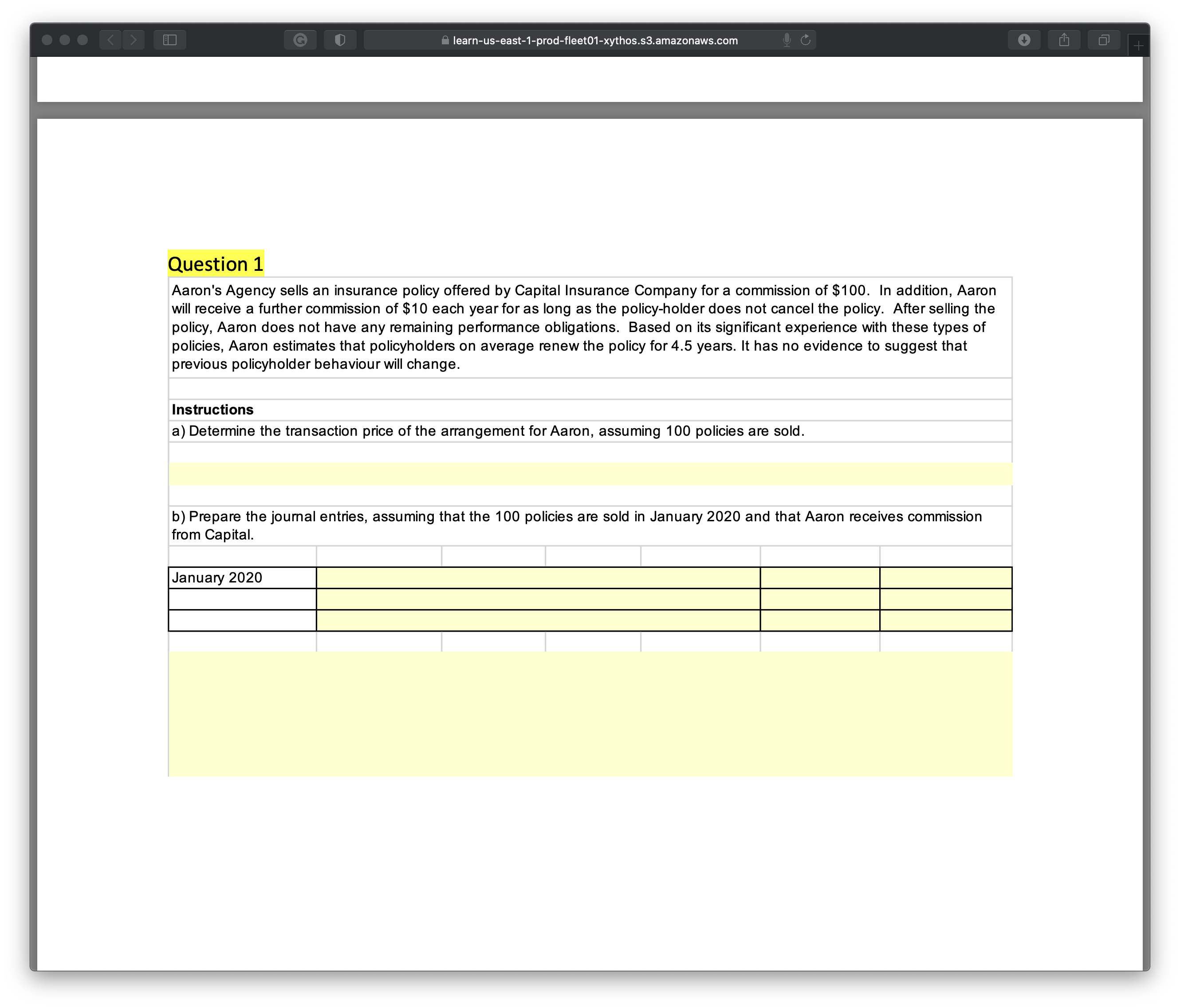 Please help me with this question. Thanks! learneuseeaste1rprodefleetol ythosssamazonawscom Question 1 Aaron's