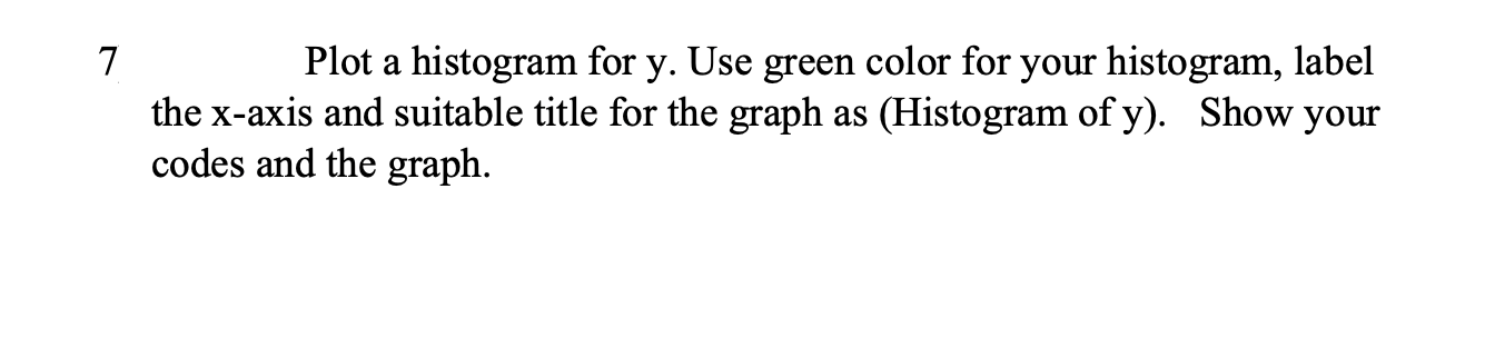 color for your histogram, label the x-axis and suitable title for the