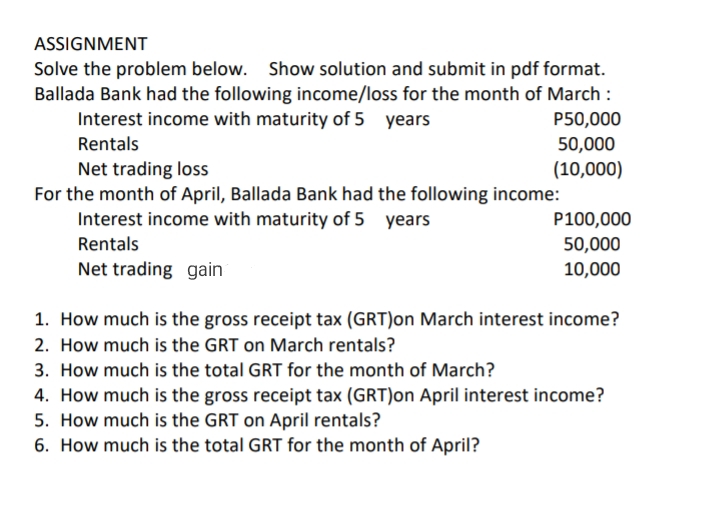 problem below. Show solution and submit in pdf format. Ballada Bank had