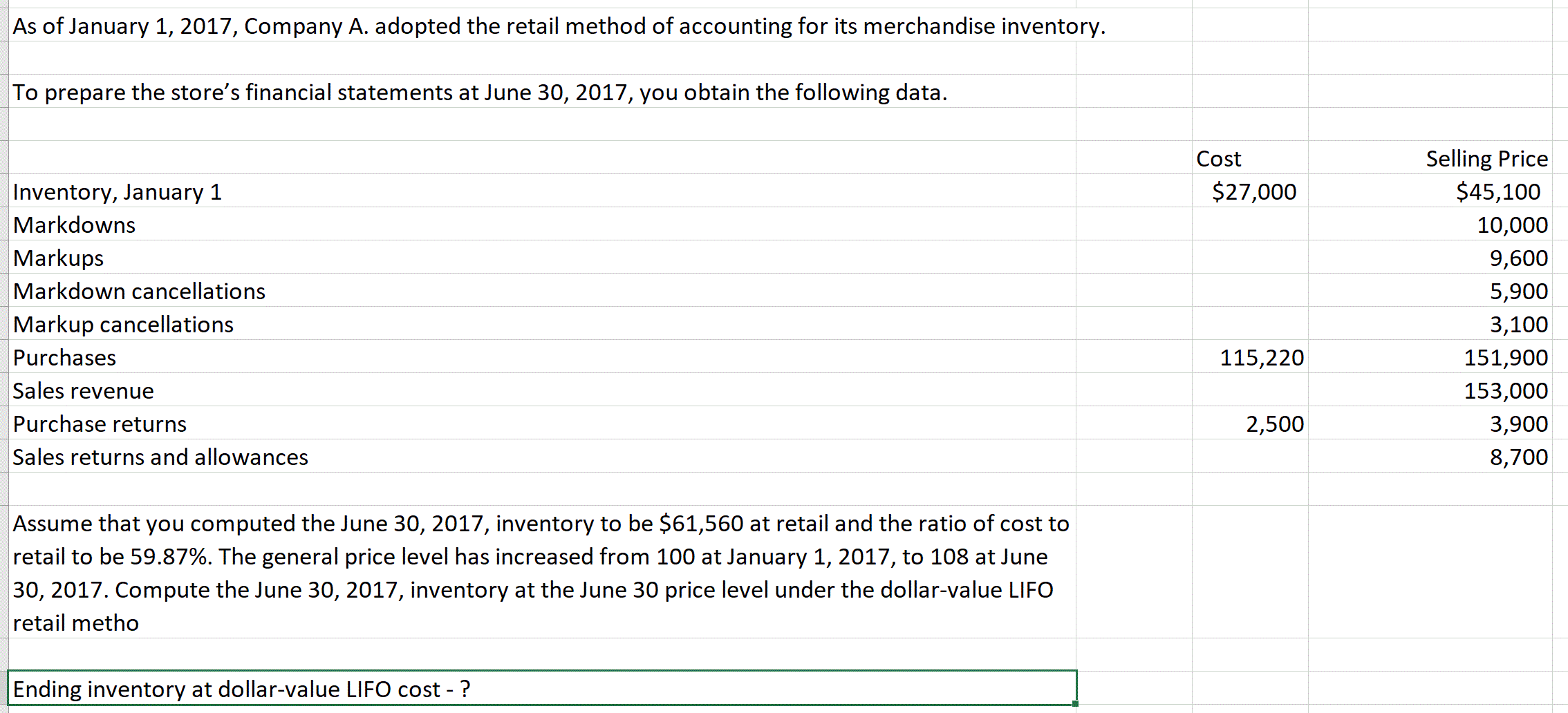 Can you please help me understand the calculations behind calculating the ending