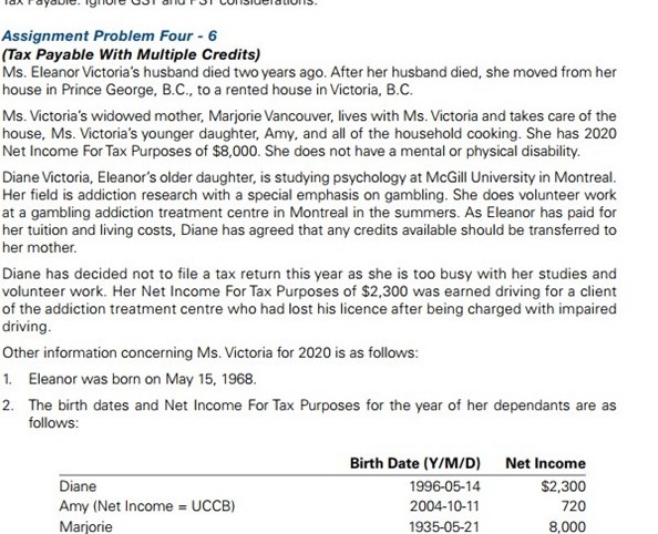 Four - 6 (Tax Payable With Multiple Credits) Ms. Eleanor Victoria's husband