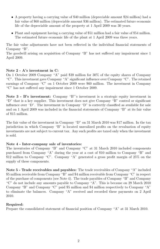 "B" and Company "C". The statements of financial position of the three