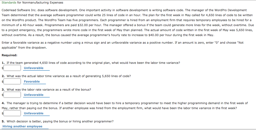 Please see attached document for question. Standards for Non-manufacturing Expenses Standards for
