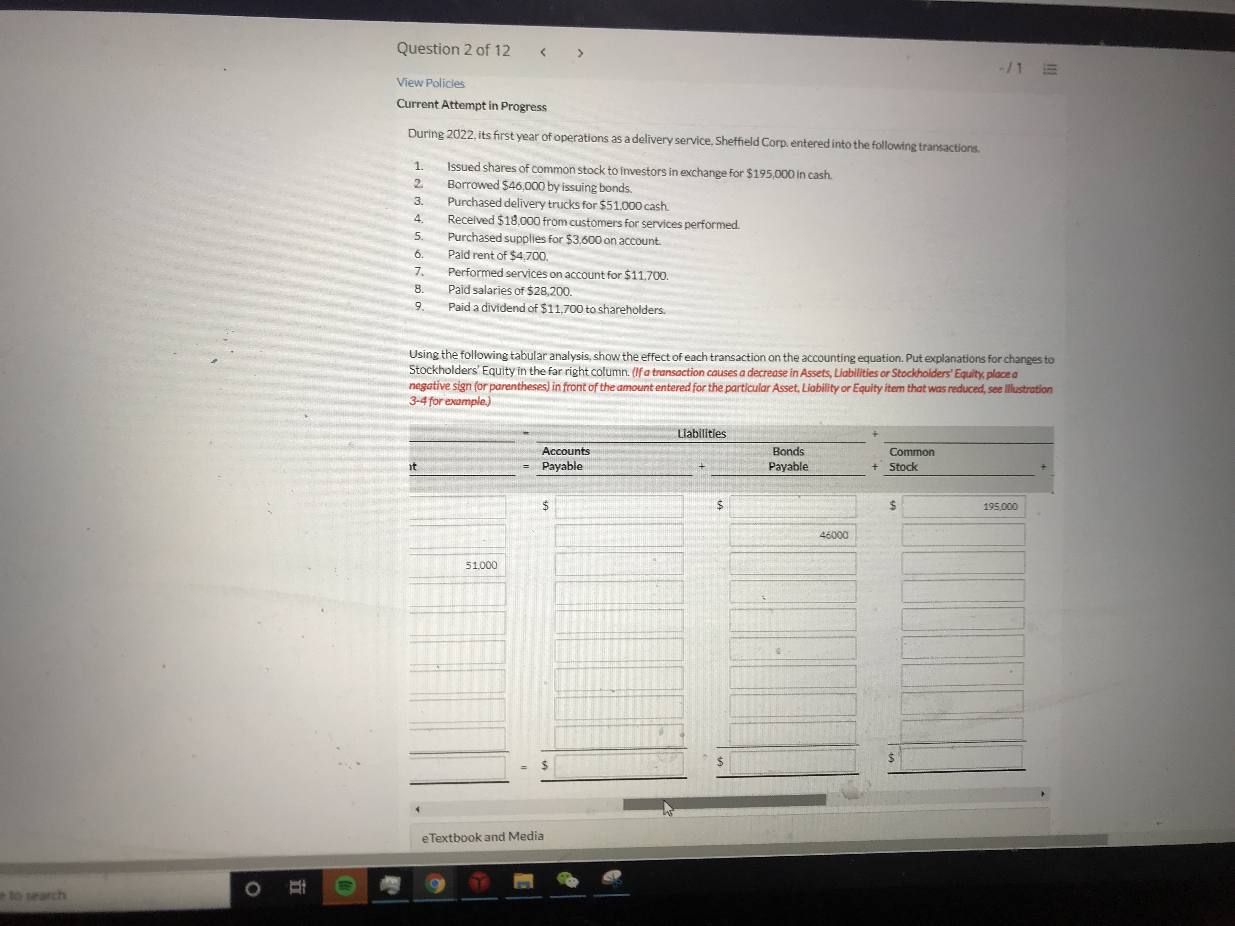 customers for services performed Purchased supplies for $3,600 on account. Paid rent
