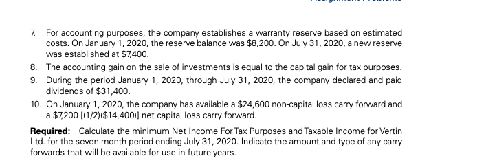 And Taxable Income) Vertin Ltd. is a Canadian public company that has