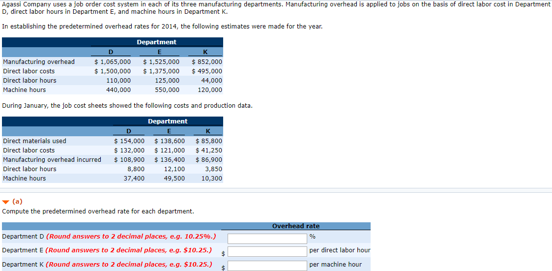 Please solve the following question by completing the blanks. Agassi Company uses