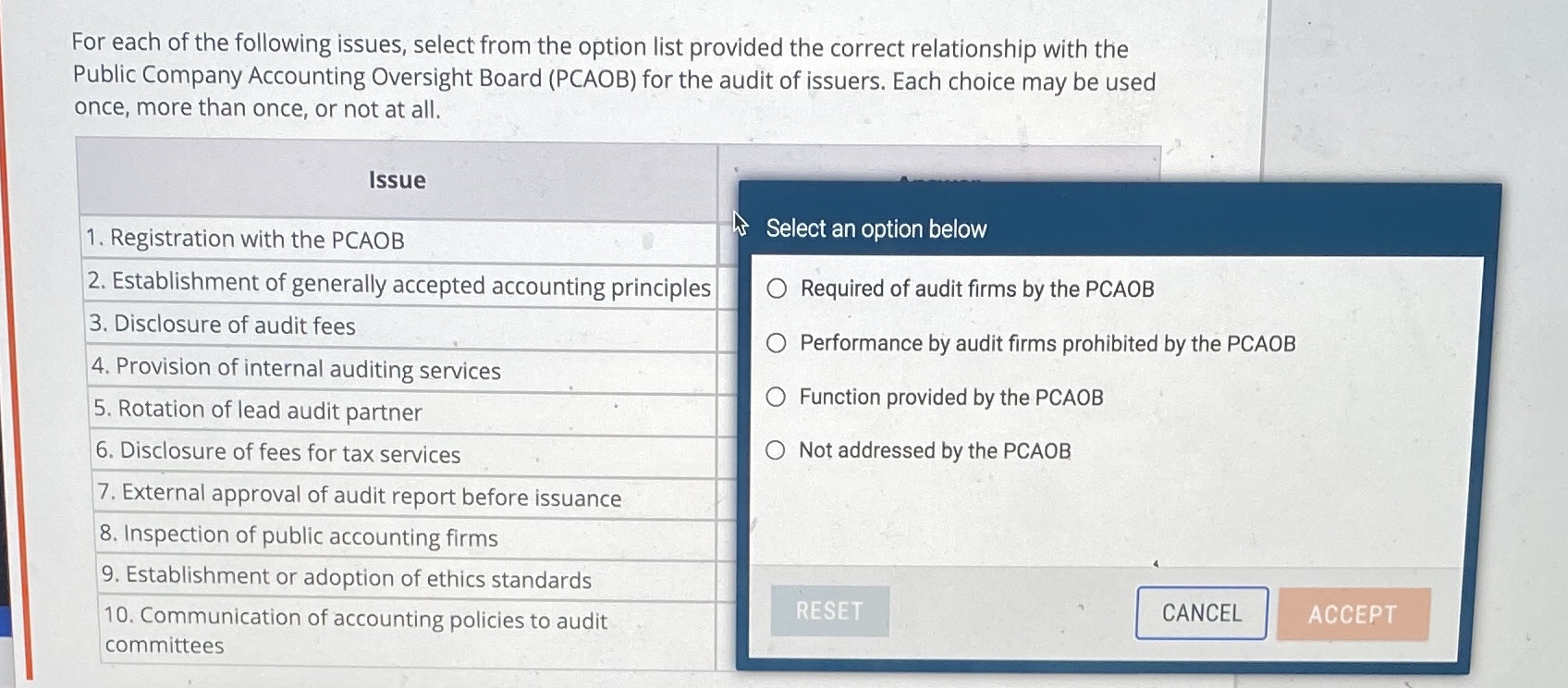 Each option, for each issue, is on the right. Can you all