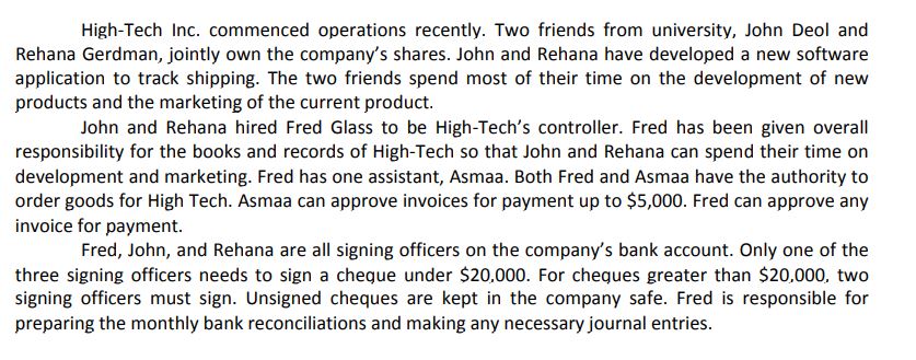 Based on the example provided below, what are the three major control