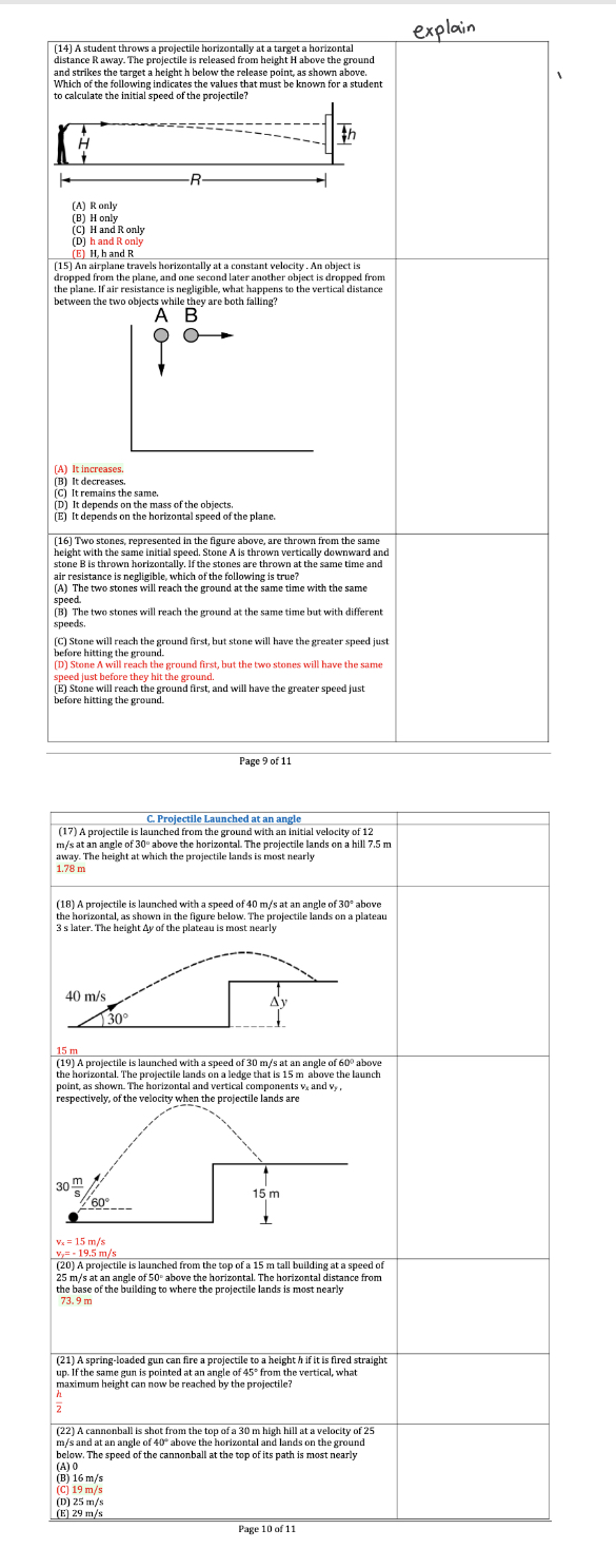  explain [14) A student throws a projectile horizontally at a target