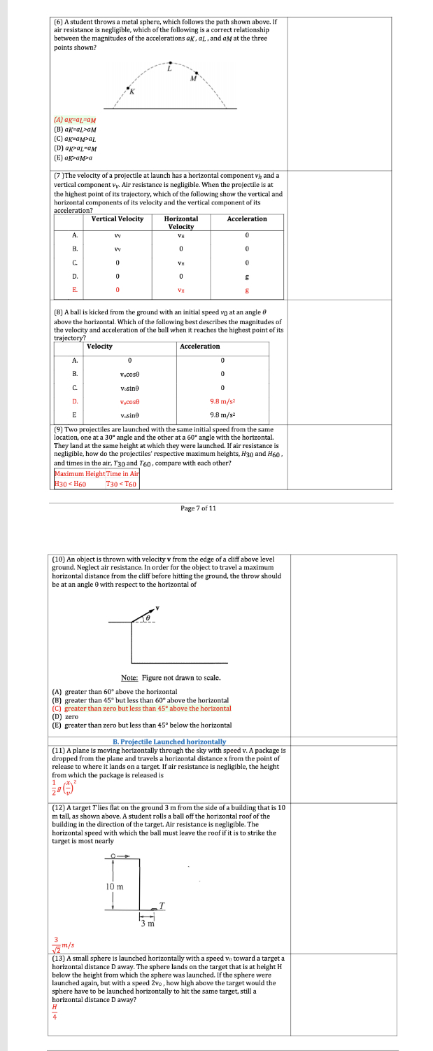 of the projectile? -R (A) R only (B) H only (C) H
