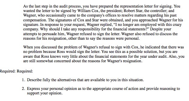 the representation letter for signing. You wanted the letter to be signed