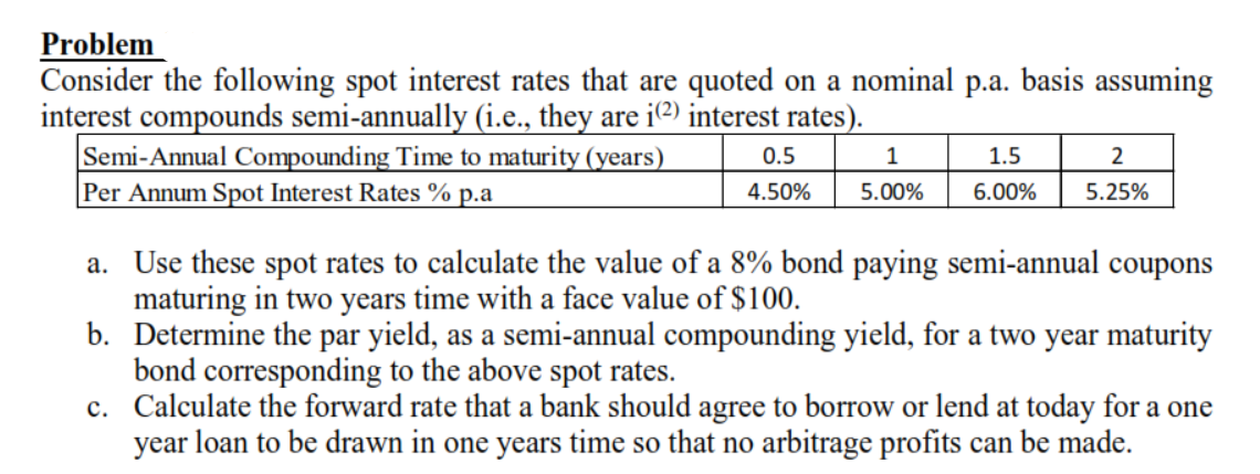 how to solve this task Problem Consider the following spot interest rates