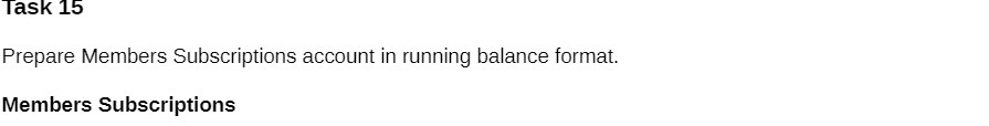 Task 1 Prepare Members Subscriptions account in running balance format. Members Subscriptions