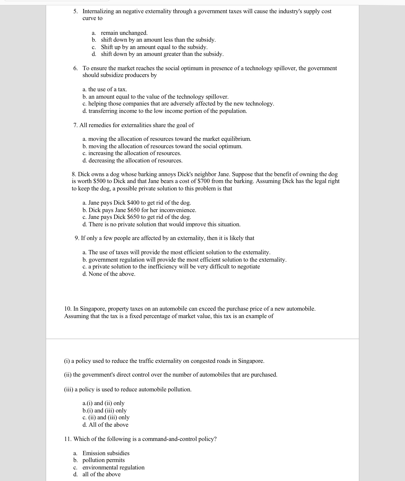 extemality through a government taxes will cause the industry's supply cost curve