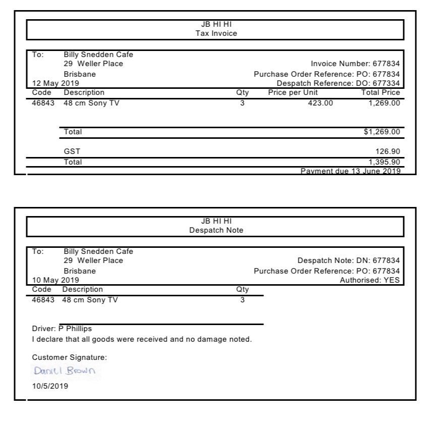 Note: Please use the Tax invoices and Despatch notes to answer