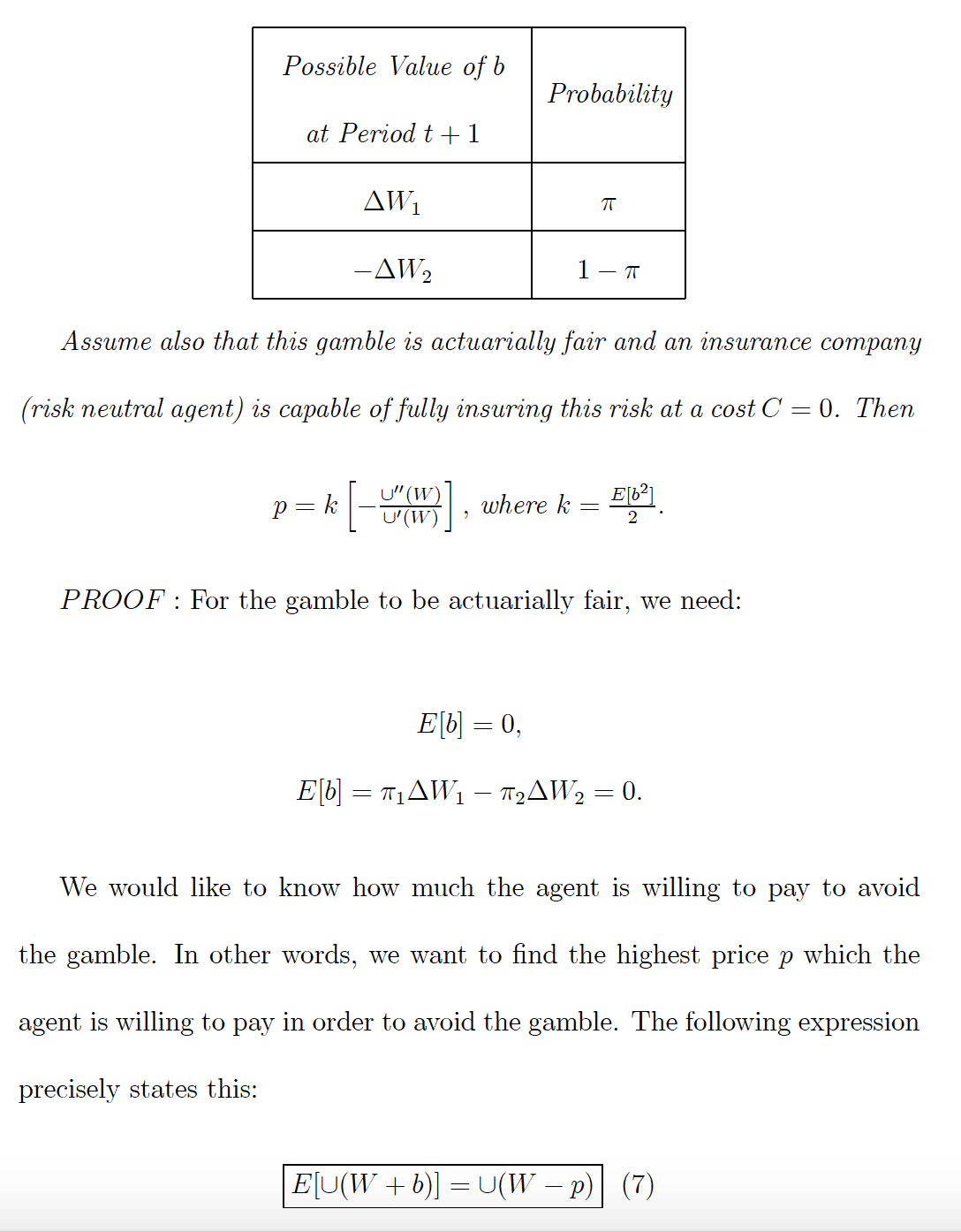 cost of the gamble is C', then the proposed gamble is actuarially