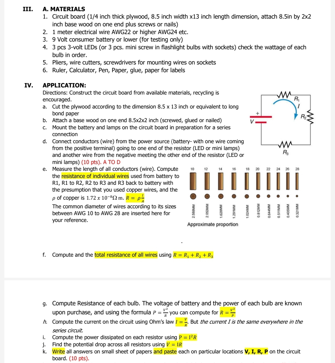 meter electrical wire AWG22 or higher AWG24 etc. 3. 9 Volt consumer
