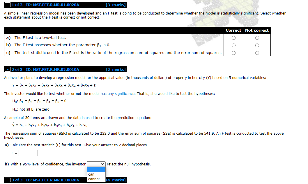 A simple linear regression model has been developed and an F