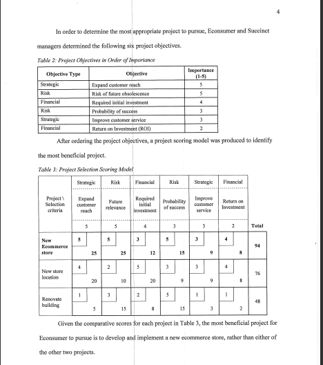and Project Selection scoring model?Background information: I am instructed to plan a
