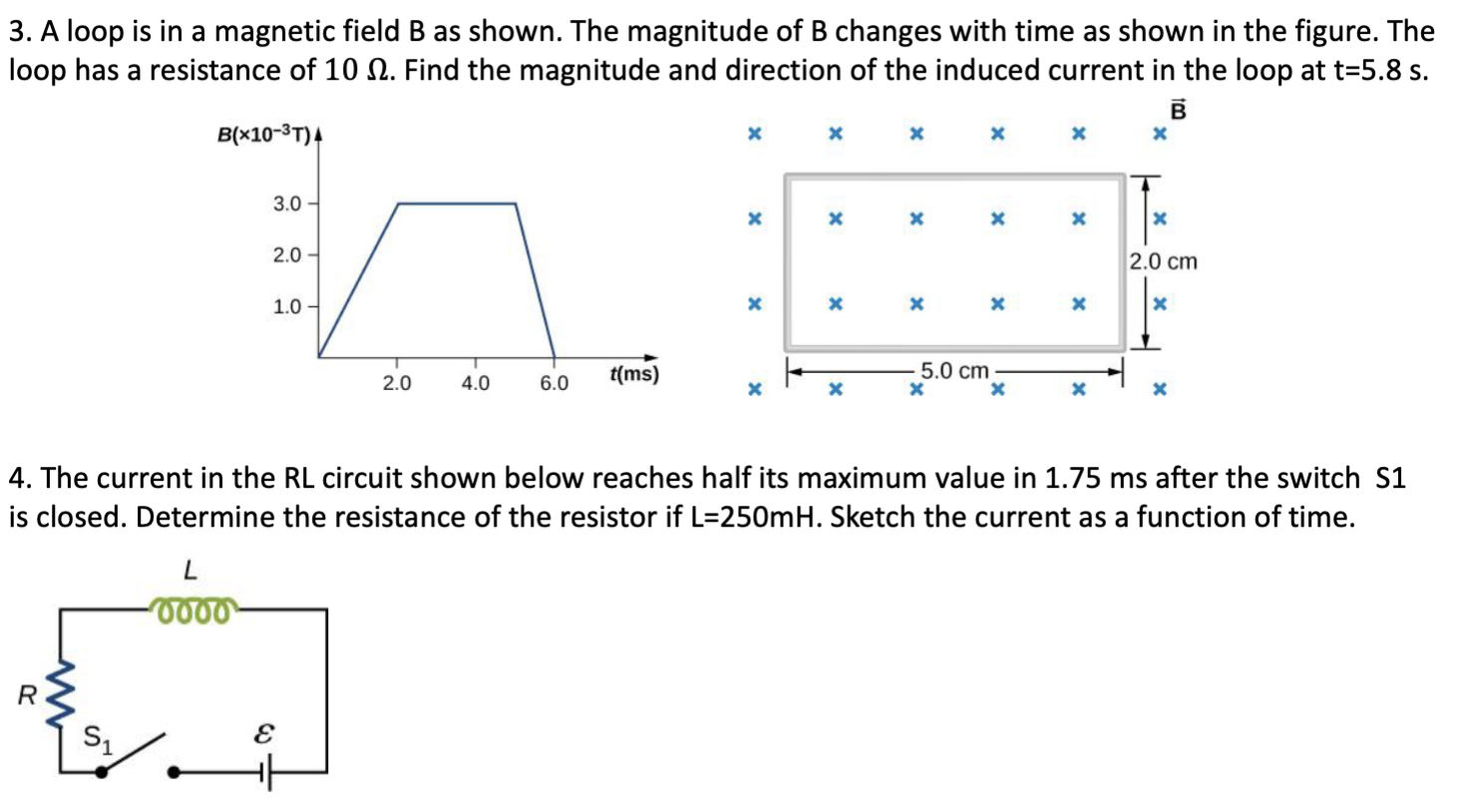 The magnitude of B changes with time as shown in the figure.