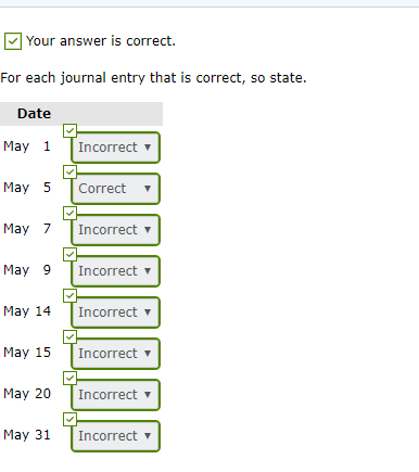 E] Your answer is correct. For each journal entry that is correct,