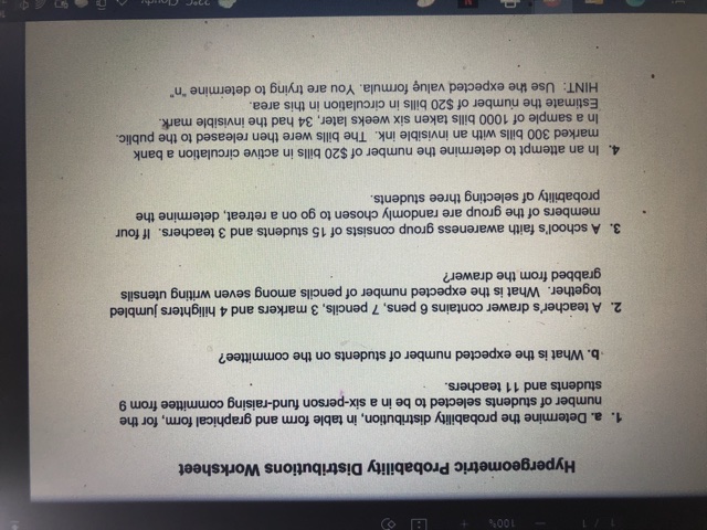 Hypergeometric Probability Distributions Worksheet 1. a. Determine the probability distribution, in