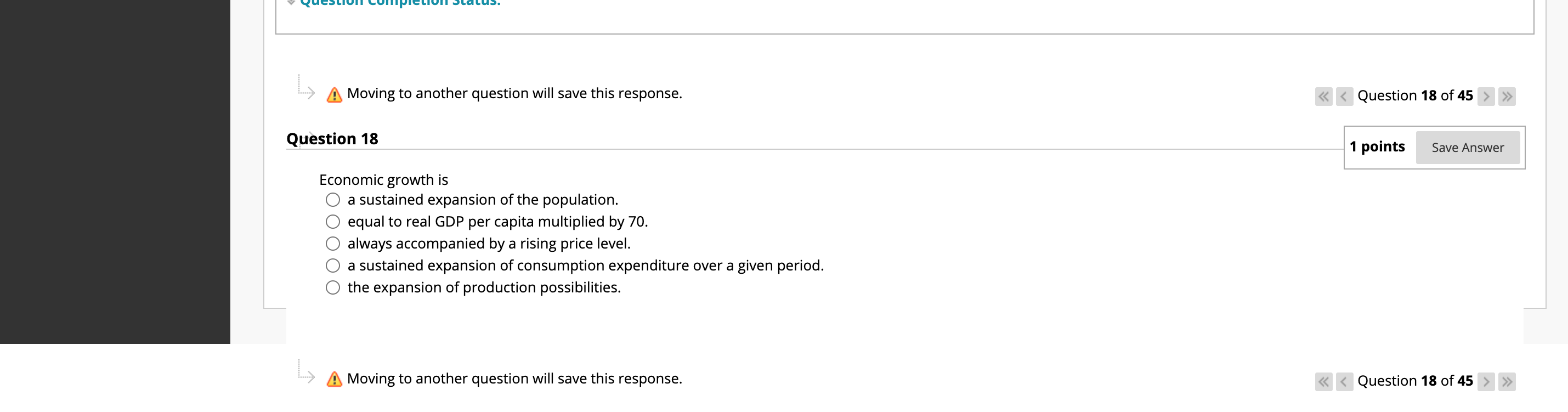 QUESTION 18 > A Moving to another question will save this response.