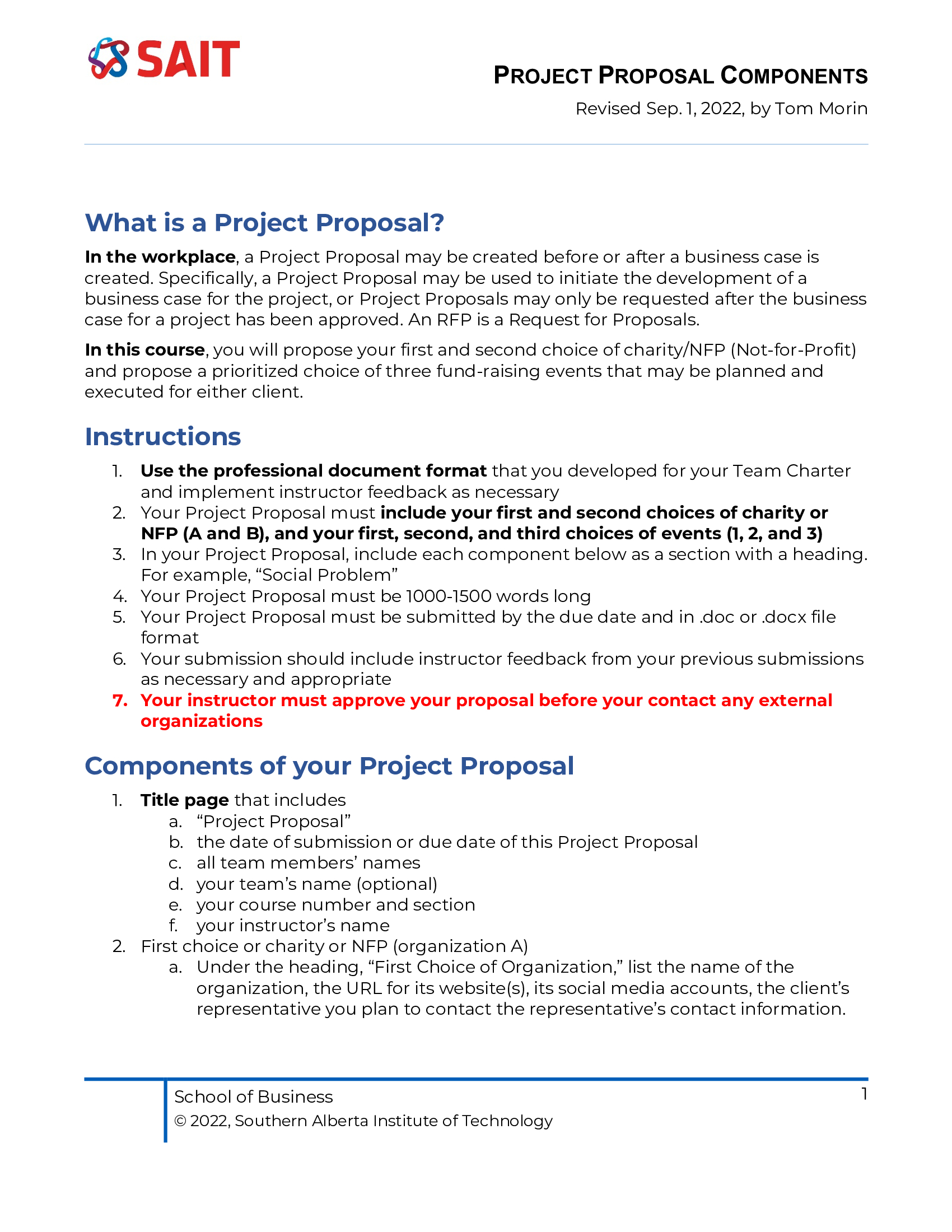 Q SAIT PROJECT PROPOSAL COMPONENTS Revised Sep. 1, 2022, by Tom
