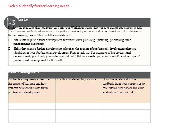 Task 1.6 Identify further learning needs Task 16 Review the feedback