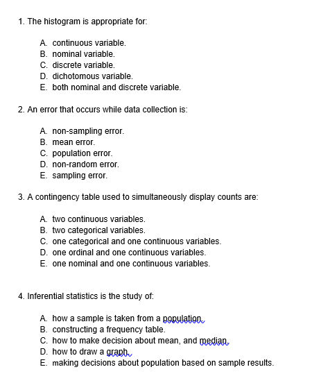  1. The histogram is appropriate for. A continuous variable. B. nominal