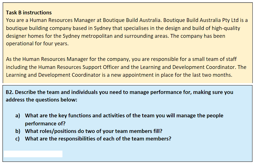 Task B instructions You are a Human Resources Manager at Boutique