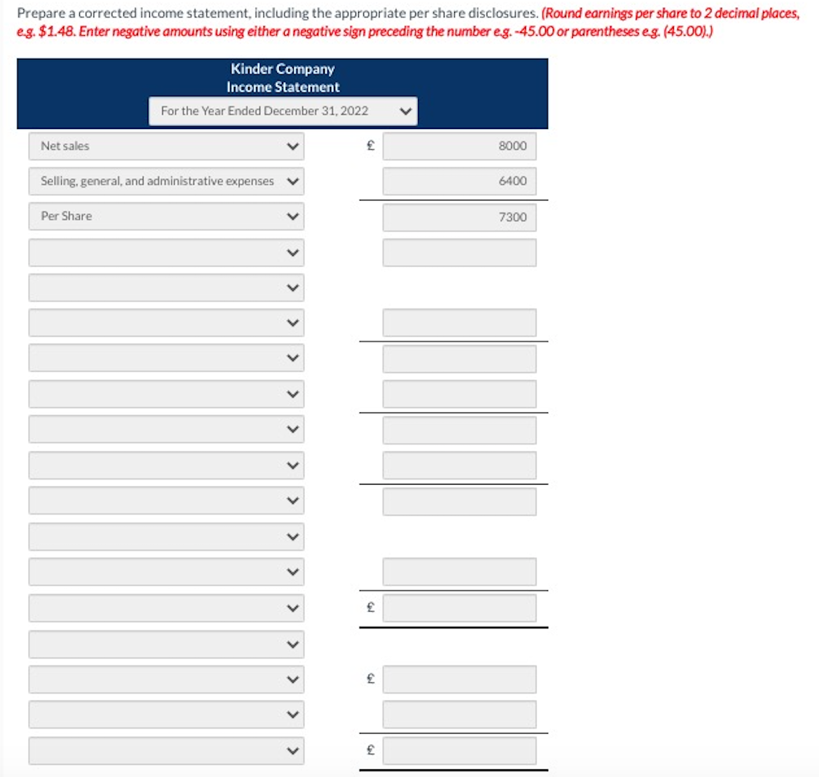 (Round earnings per share to 2 decimal places, e.g. $1.48. Enter negative