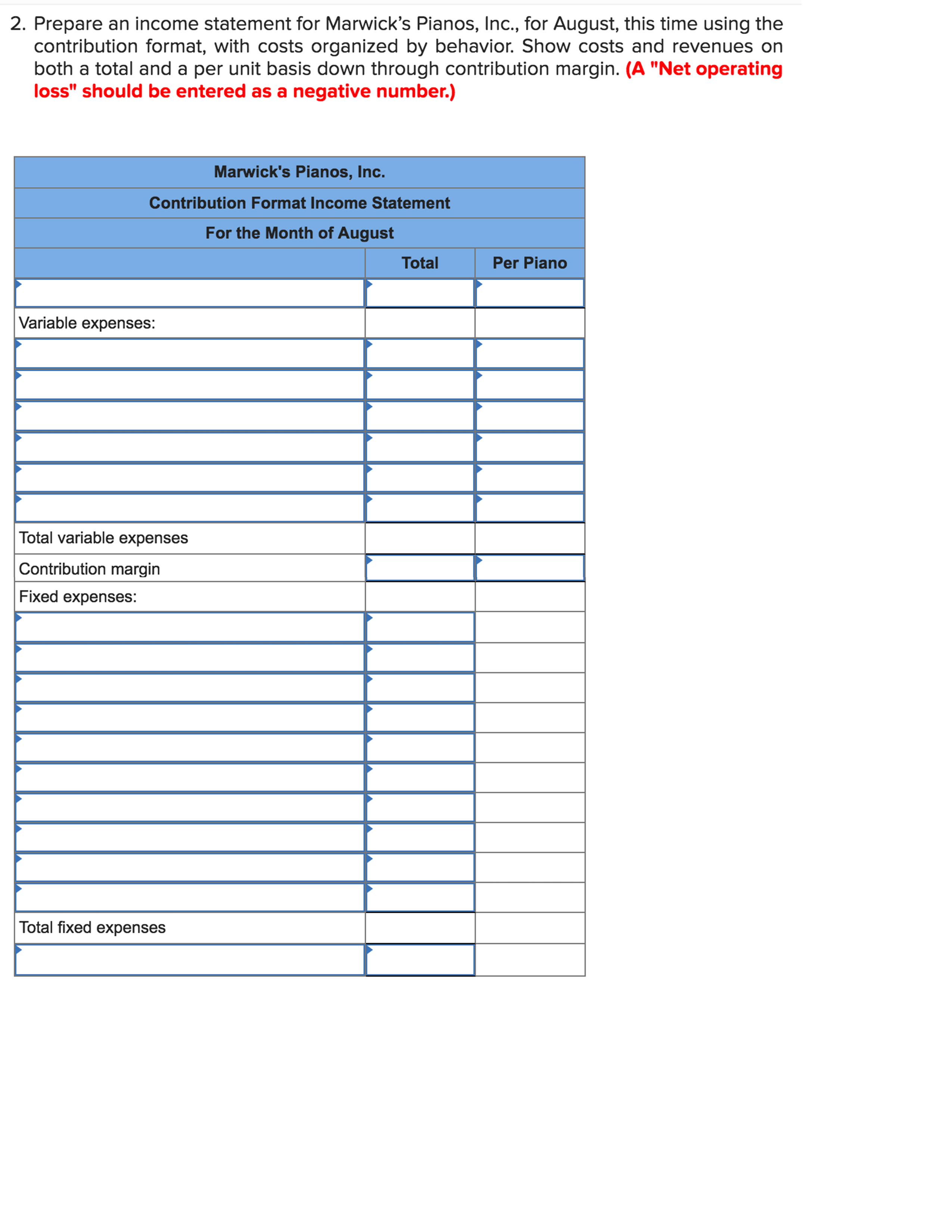 Format versus Traditional Income Statement [L02-6] Marwick's Pianos, |nc., purchases pianos from