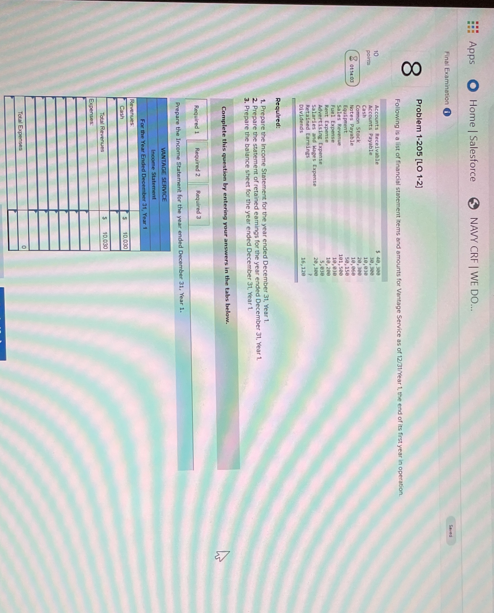 Saved Problem 1-205 [LO 1-2] Following is a list of financial statement