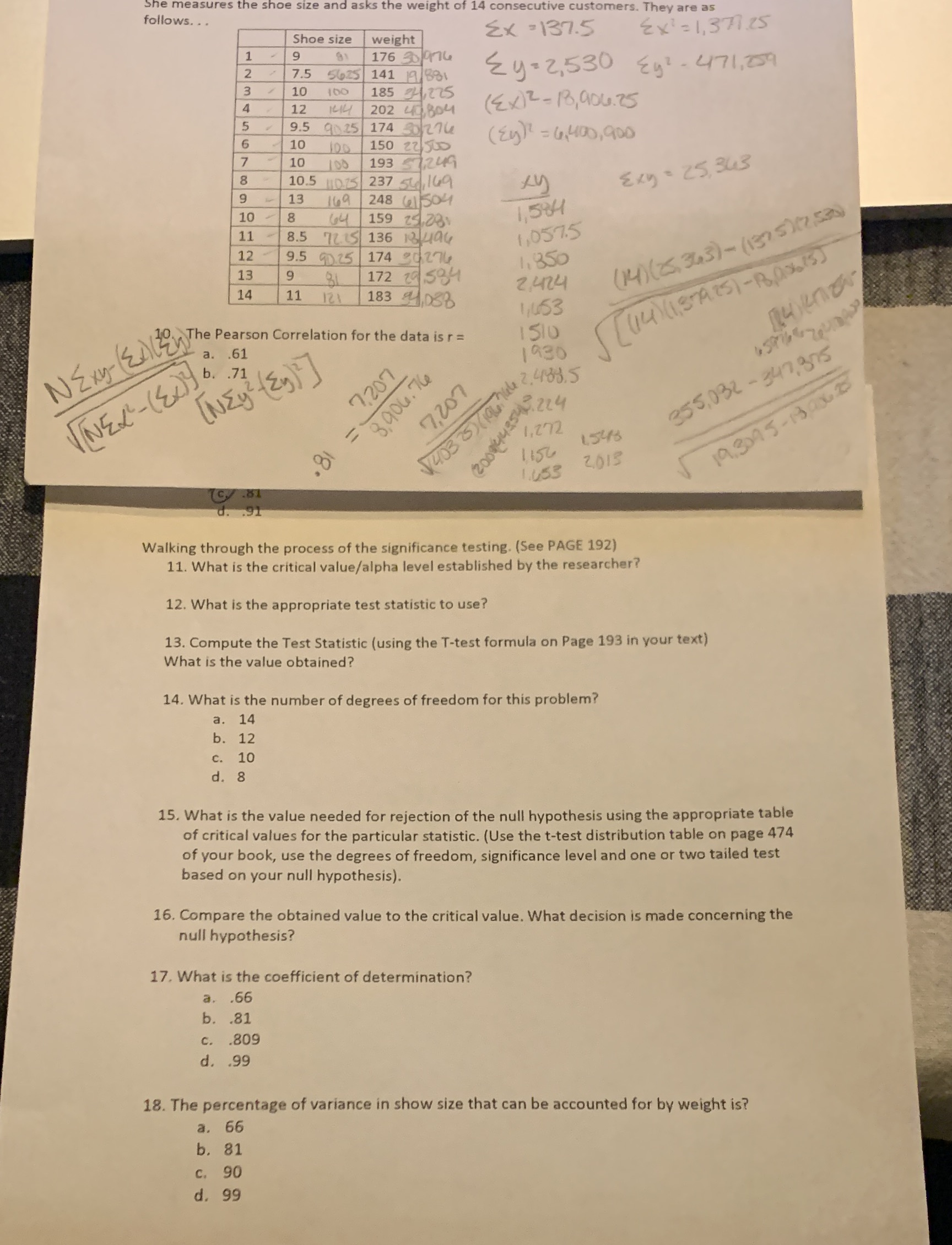 The chart is for the questions below. e and asks the weight