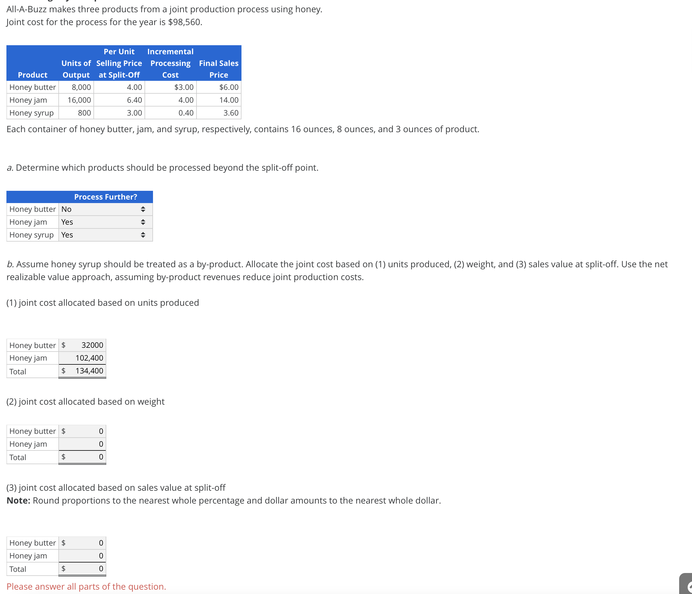 I need help. All-A-Buzz makes three products from a joint production process